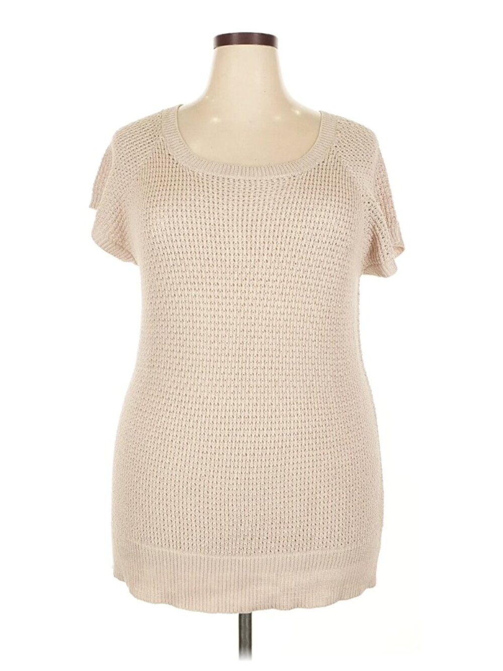 Avenue Women's Vintage Open-Knit Short Sleeve Sweater In Beige - Size 18/20